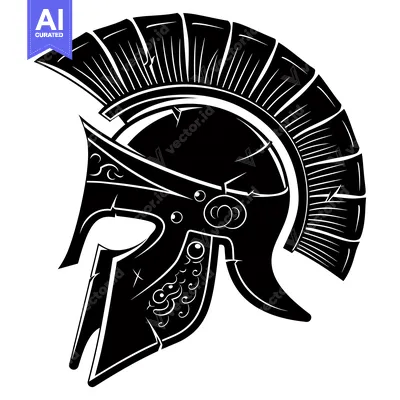 Aset desain premium: A Detailed Illustration of a Spartan Helmet in Black and White