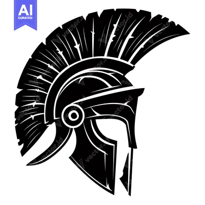 Aset premium populer: Black and white illustration of a spartan helmet