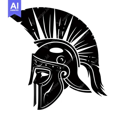 Aset desain premium: A Detailed Silhouette of a Spartan Helmet with a Crest