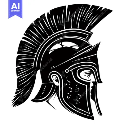 Aset premium populer: A Black and White Illustration of a Spartan Helmet