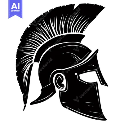 Aset desain premium: A Detailed Black and White Illustration of a Spartan Helmet