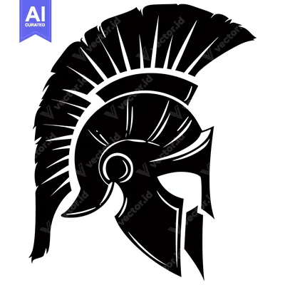 Aset desain premium: Black and White Illustration of a Spartan Helmet
