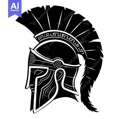 Aset premium populer: A Spartan warrior's helmet with a plumed crest and intricate details.