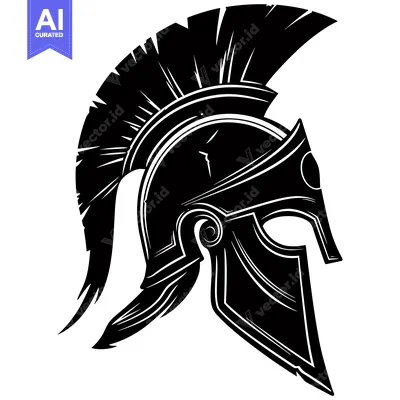 Aset premium populer: A Detailed Black and White Illustration of a Spartan Helmet