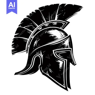 Aset premium populer: Black and White Illustration of a Spartan Helmet with a Plume
