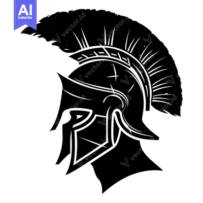 Aset desain premium: A Black and White Illustration of a Spartan Helmet