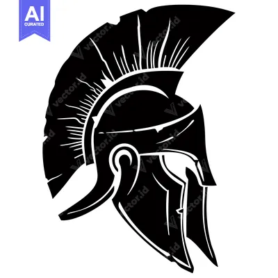 Aset premium populer: A Black and White Illustration of a Spartan Helmet with a Crest