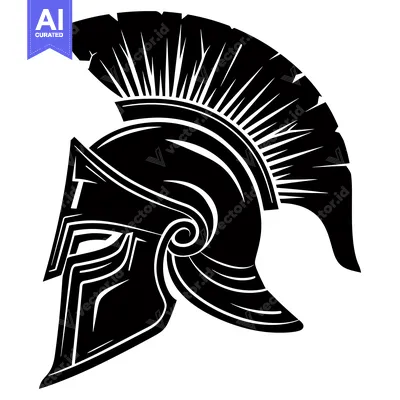 Aset premium populer: A Black and White Illustration of a Spartan Helmet