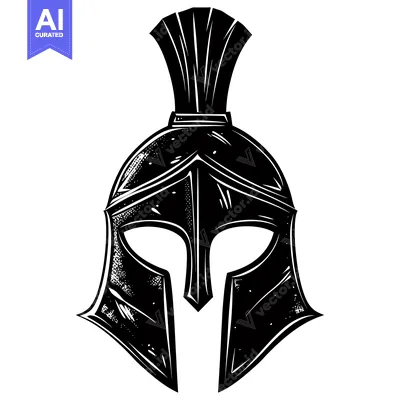 Aset desain premium: Black and White Illustration of a Spartan Helmet