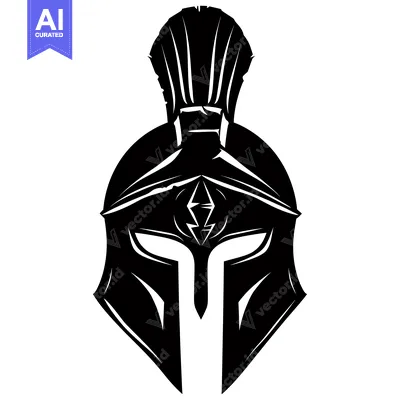 Aset desain premium: Black and White Illustration of a Spartan Helmet