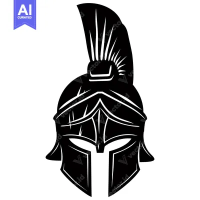 Aset desain premium: Black and White Illustration of a Spartan Helmet