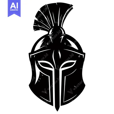Aset desain premium: Black and White Illustration of a Spartan Helmet