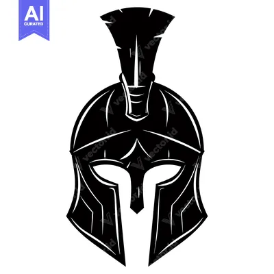 Aset desain premium: Black and White Illustration of a Spartan Helmet