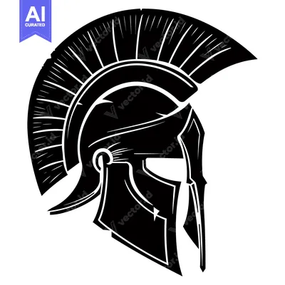 Aset premium populer: A Black and White Illustration of a Spartan Helmet