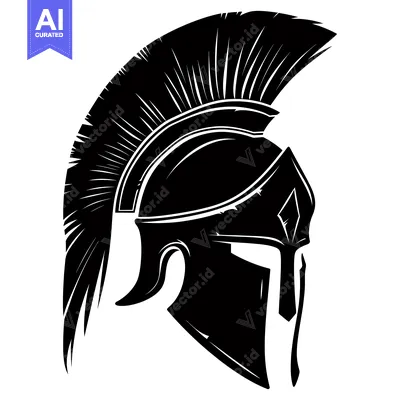 Aset premium populer: A Black and White Illustration of a Spartan Helmet