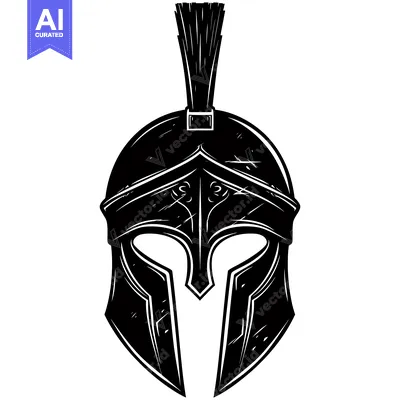 Premium design asset: Black and White Illustration of a Spartan Helmet with a Plume