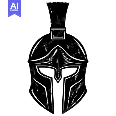 Aset desain premium: Black and White Illustration of a Spartan Helmet