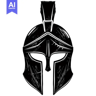 Aset premium populer: A Black and White Illustration of a Spartan Helmet
