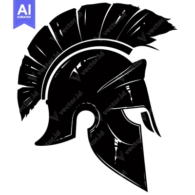 Aset premium populer: Black and White Illustration of a Spartan Helmet with a Plume