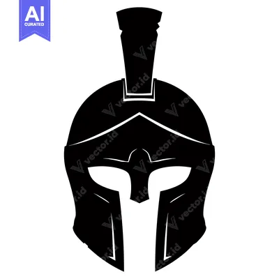 Aset desain premium: Black and White Silhouette of a Spartan Helmet