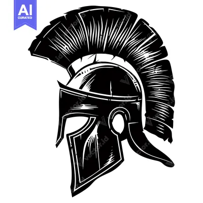 Aset desain premium: Black and White Illustration of a Spartan Helmet