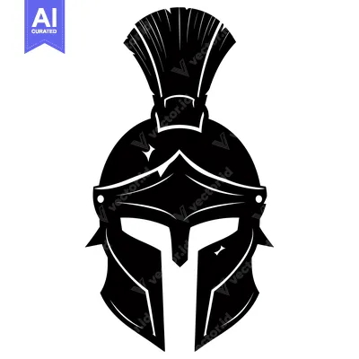 Premium design asset: Black and White Illustration of a Spartan Helmet