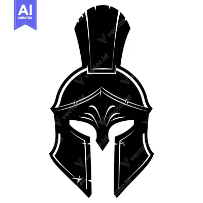 Aset desain premium: A Black and White Illustration of a Spartan Helmet