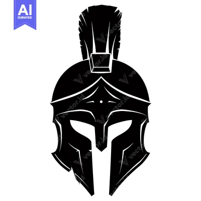 Aset desain premium: Black and White Silhouette of a Spartan Helmet