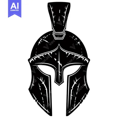 Aset desain premium: A Black and White Illustration of a Spartan Helmet