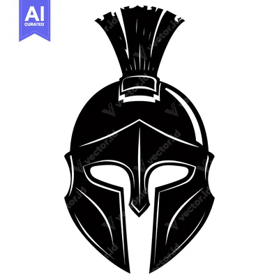 Aset desain premium: Black and White Illustration of a Spartan Helmet