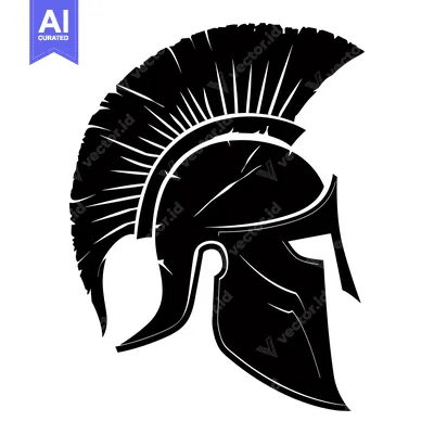 Aset desain premium: Black and White Silhouette of a Spartan Helmet