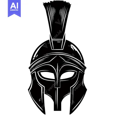 Aset desain premium: A Black and White Illustration of a Spartan Helmet