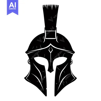 Aset desain premium: Black and White Illustration of a Spartan Helmet