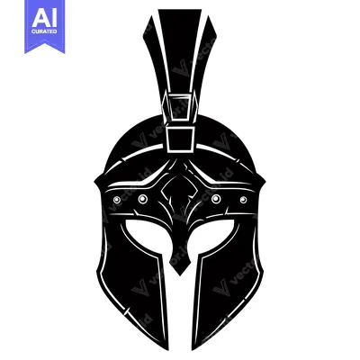 A Black and White Illustration of a Spartan Helmet
