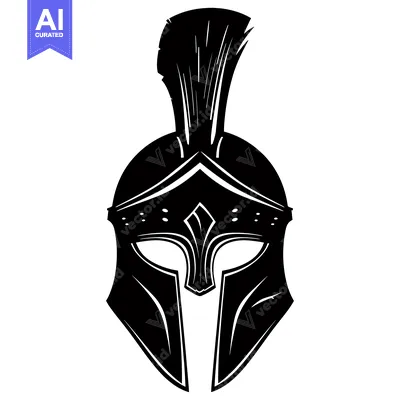Aset desain premium: A Spartan Helmet with a Plume on Top, in Black and White