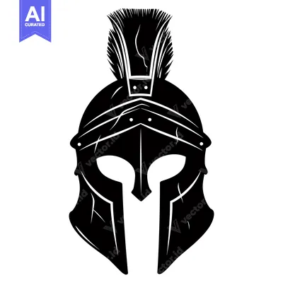 Aset desain premium: Black and White Illustration of a Spartan Helmet