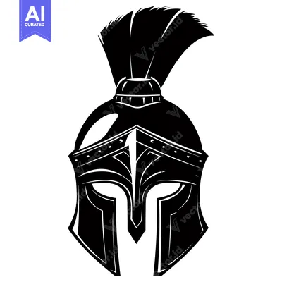 Aset desain premium: Black and White Illustration of a Spartan Helmet