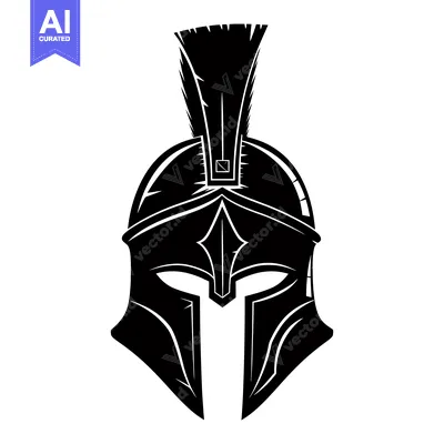 Premium design asset: A black and white illustration of a spartan helmet with a plume
