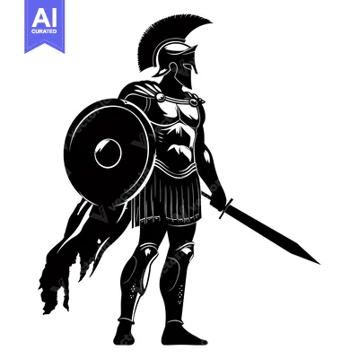 Aset desain premium: Silhouette of a Spartan Warrior Holding a Sword and Shield