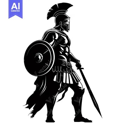 Aset premium populer: Silhouette of a Spartan Warrior with Shield and Sword