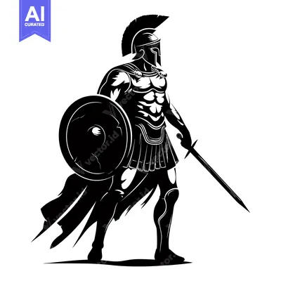Aset desain premium: A Black and White Illustration of a Spartan Warrior