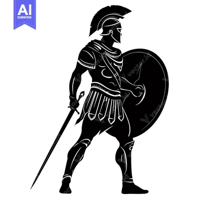 Aset premium populer: Silhouette of a Roman Gladiator Holding a Shield and Sword
