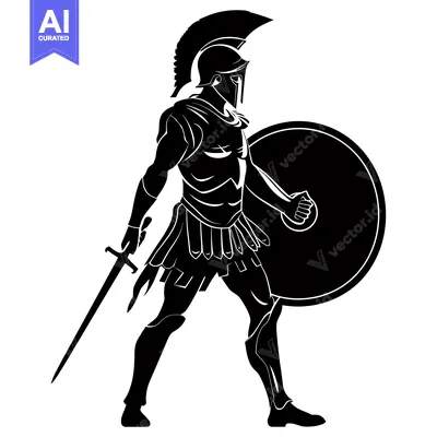 Aset desain premium: Silhouette of a Spartan Warrior with Sword and Shield