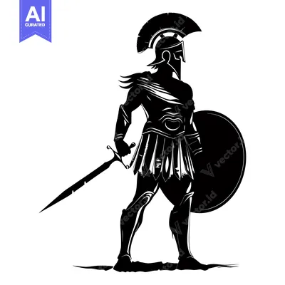 Premium design asset: A Silhouetted Spartan Warrior Holding a Sword and Shield