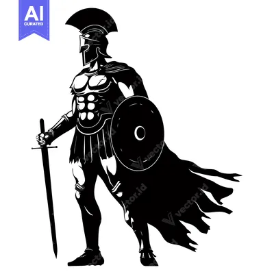 Aset premium populer: A Silhouette of a Roman Gladiator Holding a Sword and Shield