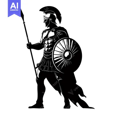 Aset desain premium: Silhouette of a Spartan Warrior Holding a Spear and Shield