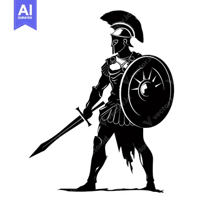 Aset premium populer: A Silhouette of a Greek Warrior Holding a Sword and Shield