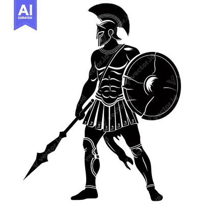 Aset premium populer: Silhouette of a Spartan Warrior Holding a Spear and Shield