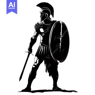 A Spartan Warrior Silhouette Holding a Sword and Shield