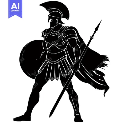 Aset desain premium: Silhouette of a Greek Warrior Holding a Spear and Shield